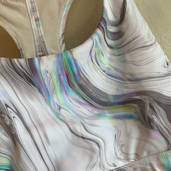 Athleta Bra Marbled White Grey Neon Size Small - Picture 3 of 6